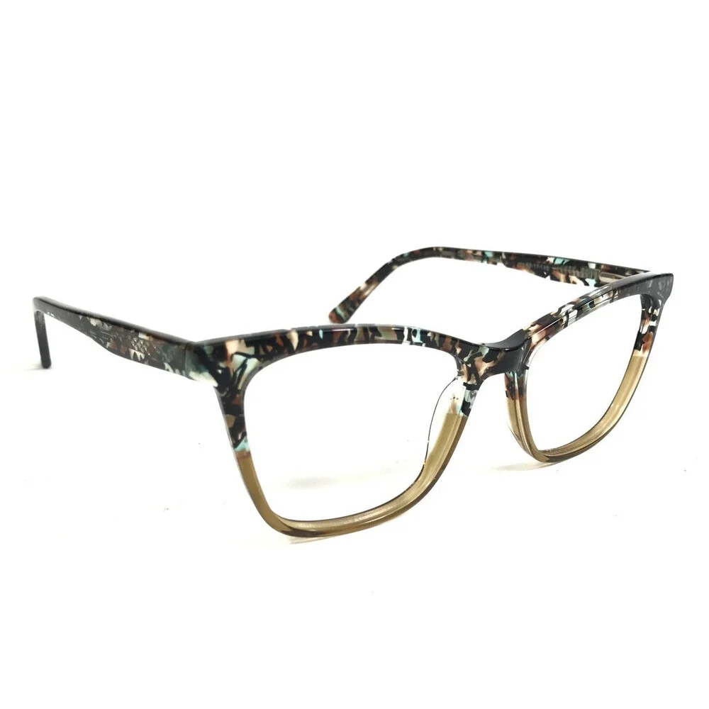 Adin Thomas Eyeglasses Frames AT-580 C3 Blue Brown Marble Cat Eye 52-17-140